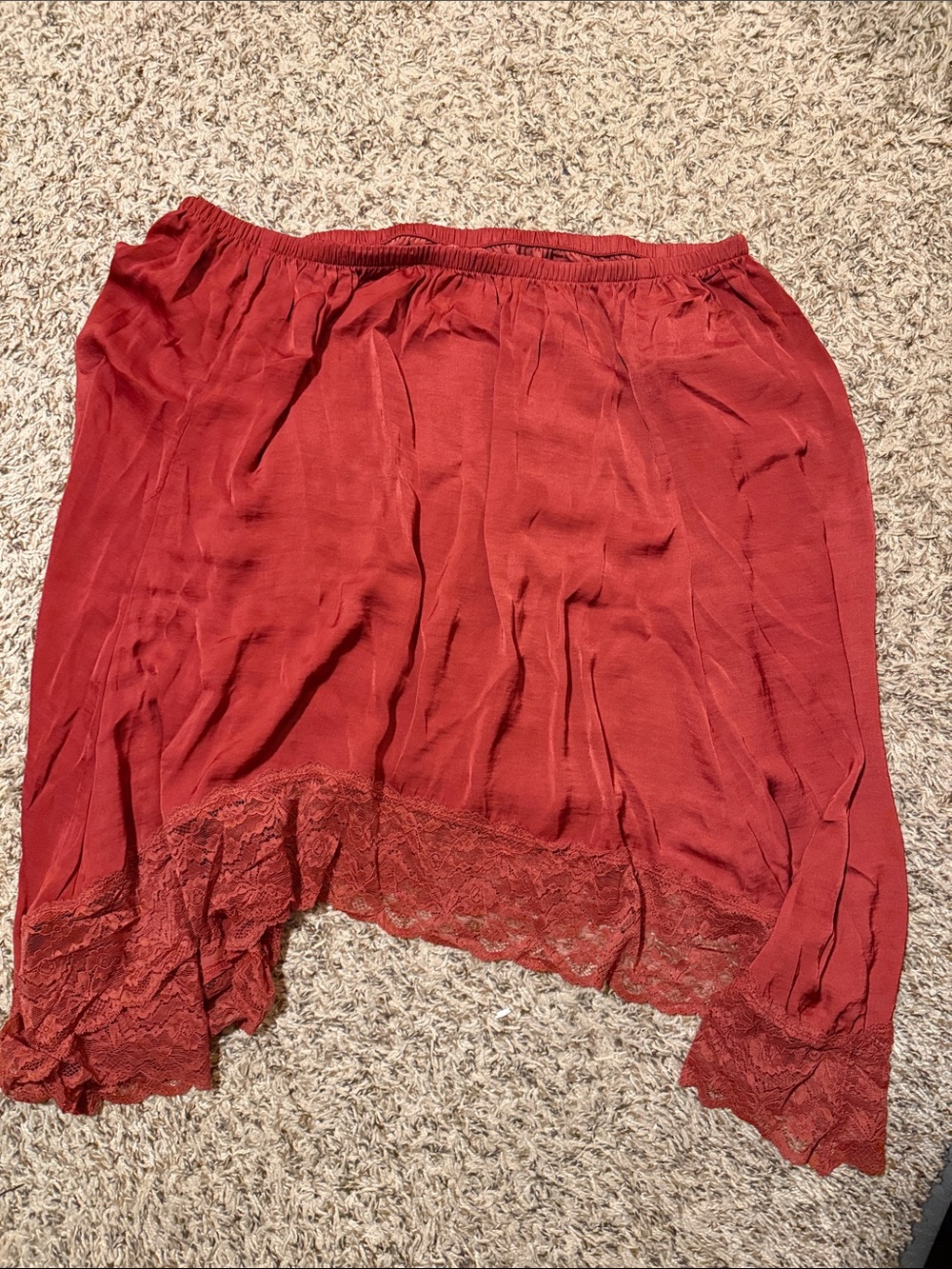 Women's Red Lace-Hem Aerie Handkerchief Midi Skirt